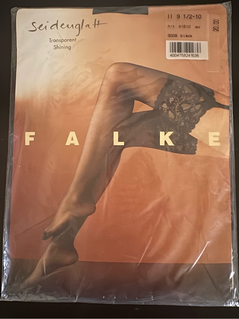 NIB NEW FALKE BLACK KACE TOP THIGH HIGHS -medium “transparent shining”